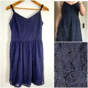 BeBop Floral Lace Overlay Sleeveless V Neck Navy Dress